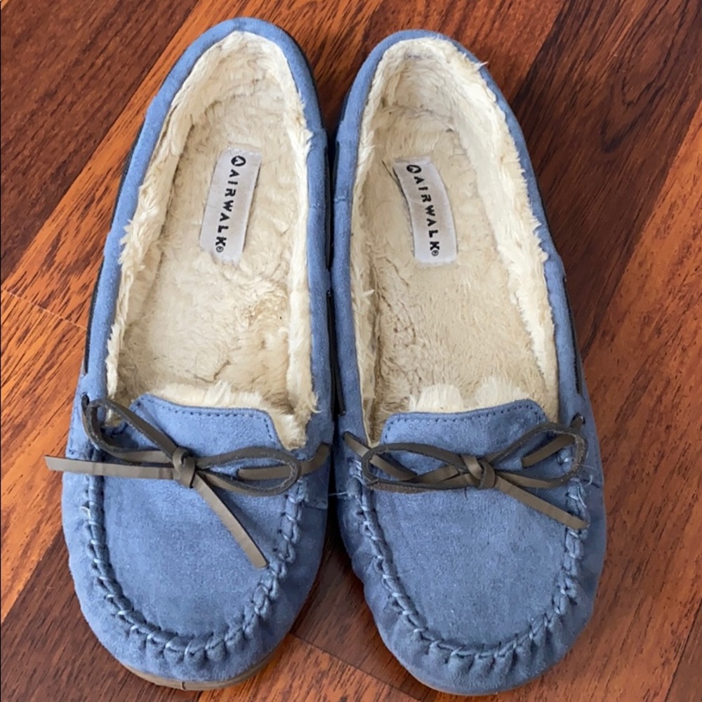 Blue suede slippers